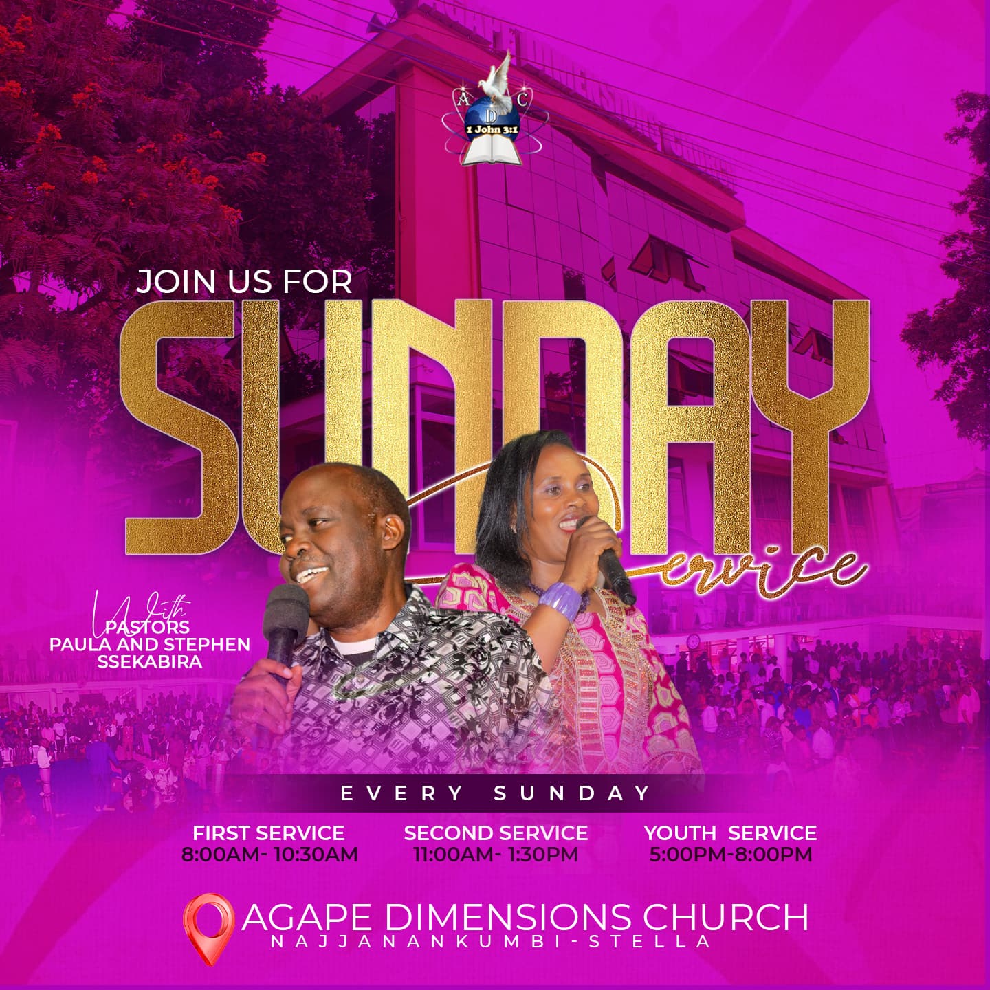 Graphic design by Pacifique Essence, Agape Dimensions Church announcement templates and outreach materials